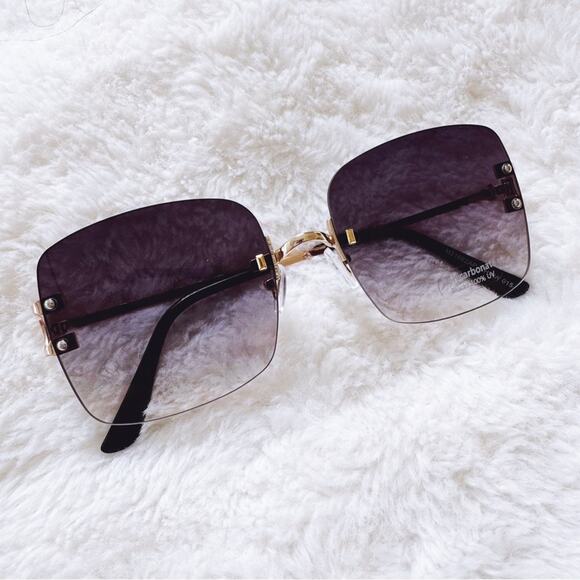 Laurel Clear Black Rimless Sleek Sunglasses - Picture 3 of 11